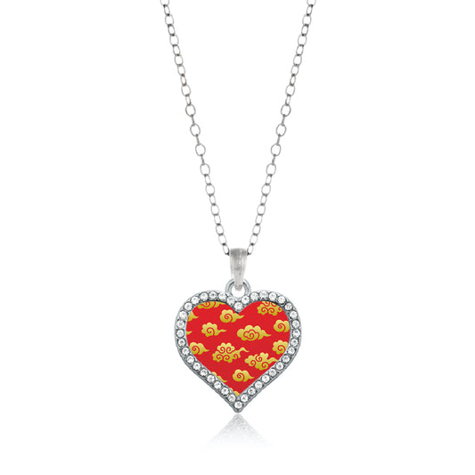 Silver Gold Chinese New Year Cloud Pattern Open Heart Charm Classic Necklace