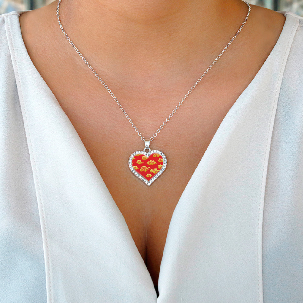 Silver Gold Chinese New Year Cloud Pattern Open Heart Charm Classic Necklace