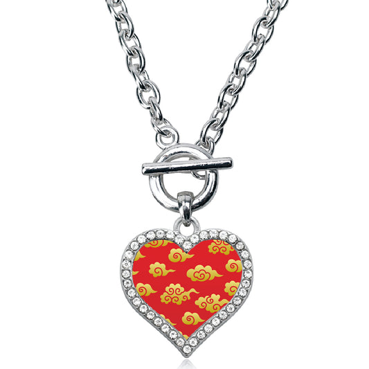 Silver Gold Chinese New Year Cloud Pattern Open Heart Charm Toggle Necklace
