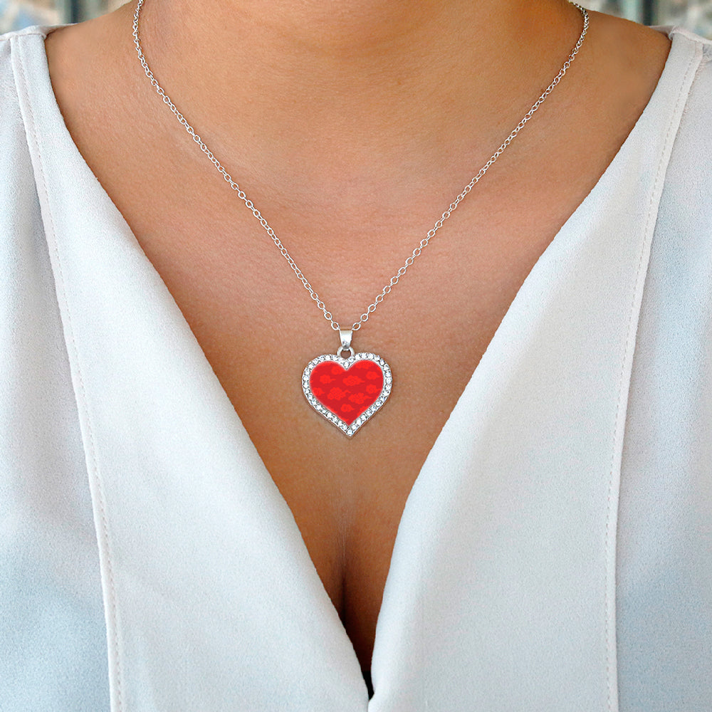 Silver Red Chinese New Year Cloud Pattern Open Heart Charm Classic Necklace