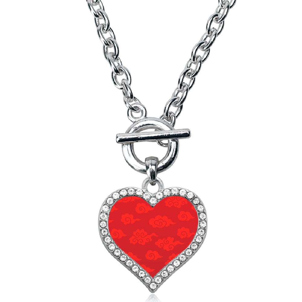 Silver Red Chinese New Year Cloud Pattern Open Heart Charm Toggle Necklace