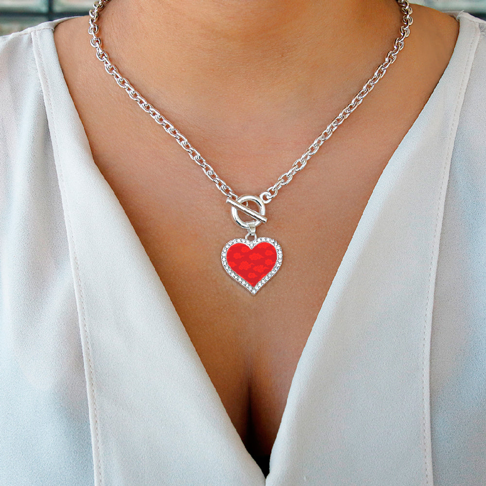 Silver Red Chinese New Year Cloud Pattern Open Heart Charm Toggle Necklace