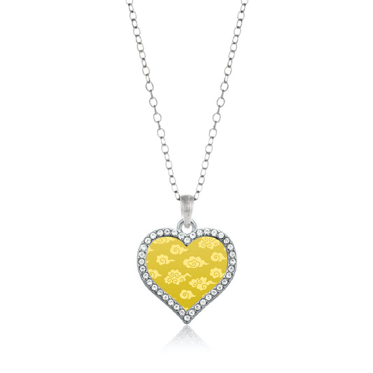 Silver Yellow Chinese New Year Cloud Pattern Open Heart Charm Classic Necklace
