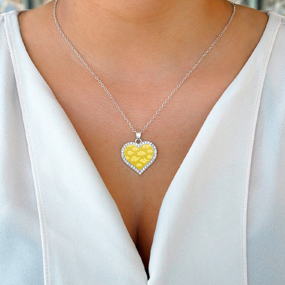 Silver Yellow Chinese New Year Cloud Pattern Open Heart Charm Classic Necklace