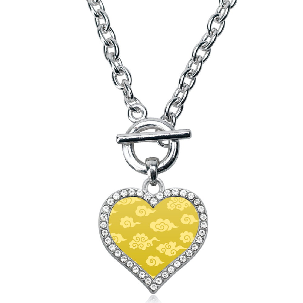 Silver Yellow Chinese New Year Cloud Pattern Open Heart Charm Toggle Necklace