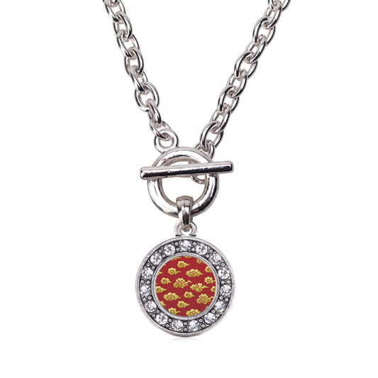 Silver Gold Chinese New Year Cloud Pattern Circle Charm Toggle Necklace
