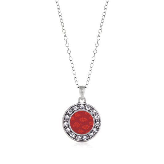 Silver Red Chinese New Year Cloud Pattern Circle Charm Classic Necklace