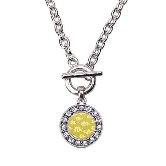 Silver Yellow Chinese New Year Cloud Pattern Circle Charm Toggle Necklace