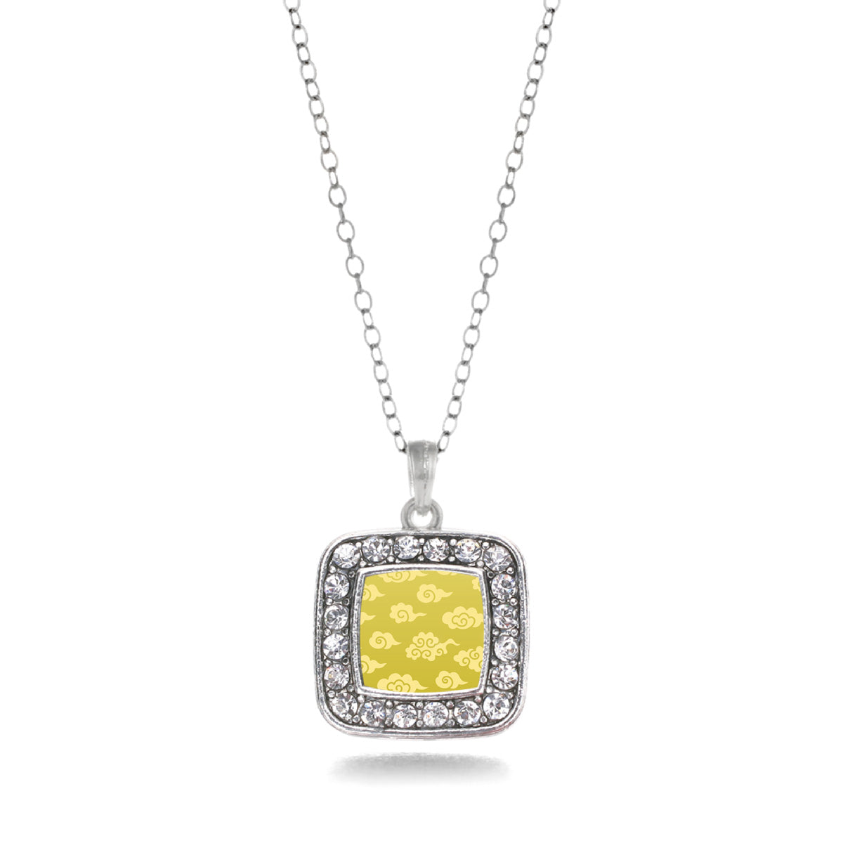 Silver Yellow Chinese New Year Cloud Pattern Square Charm Classic Necklace