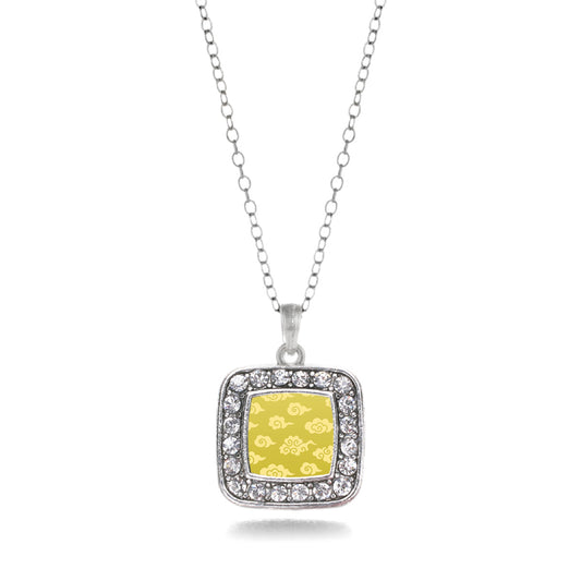 Silver Yellow Chinese New Year Cloud Pattern Square Charm Classic Necklace