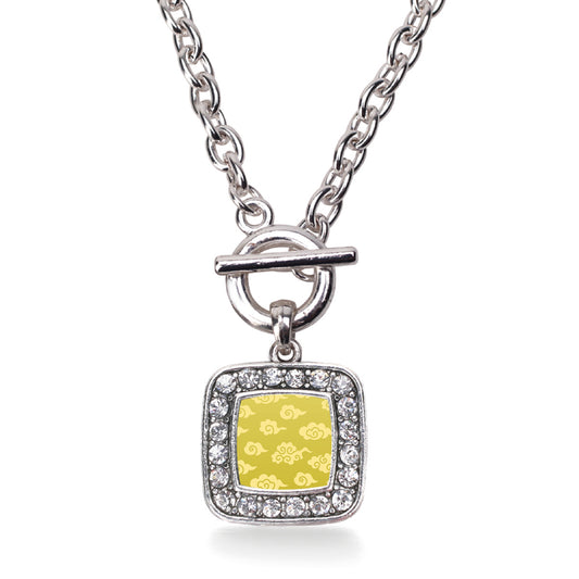 Silver Yellow Chinese New Year Cloud Pattern Square Charm Toggle Necklace