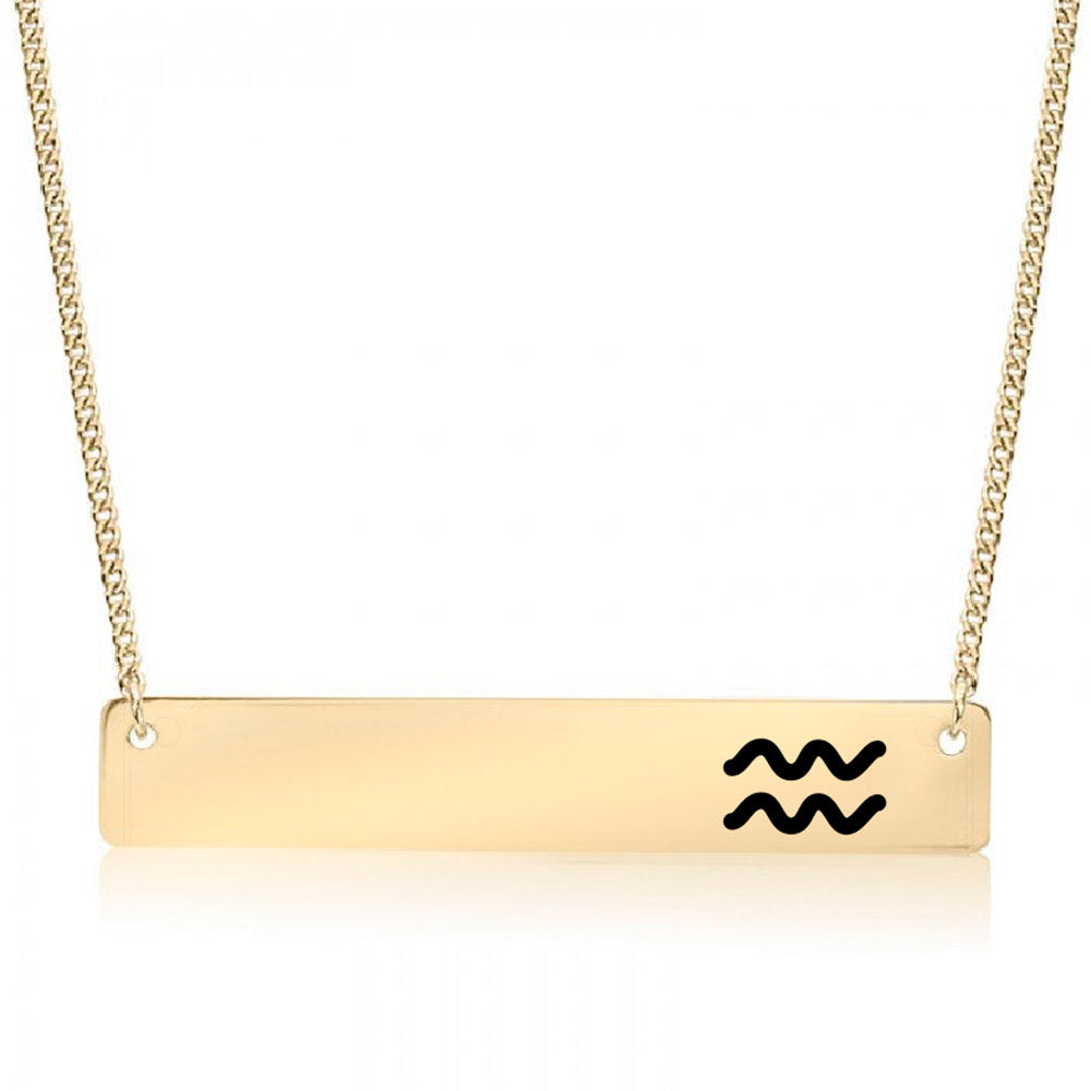 Gold Aquarius Symbol - Zodiac Sign Bar Necklace