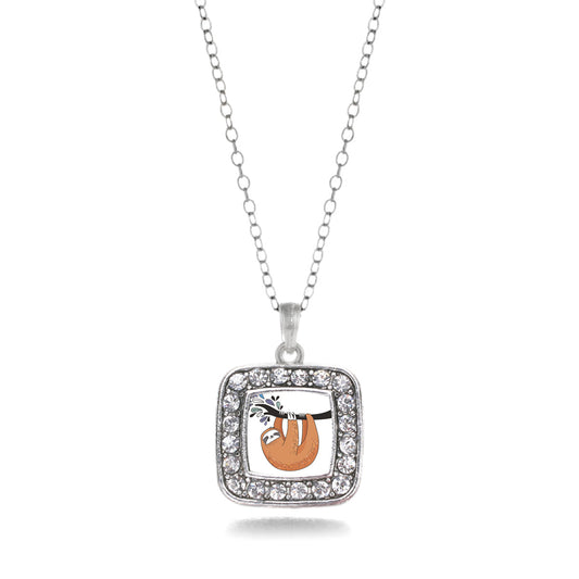 Silver Sloth Square Charm Classic Necklace