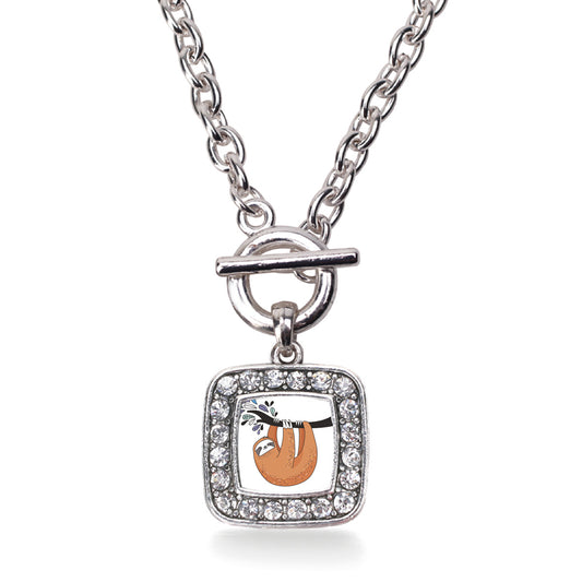Silver Sloth Square Charm Toggle Necklace