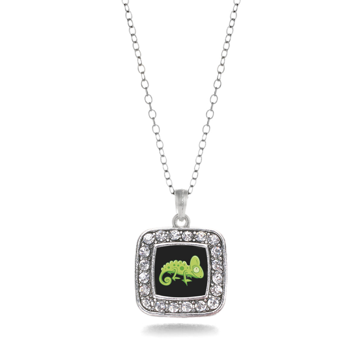 Silver Chameleon Square Charm Classic Necklace