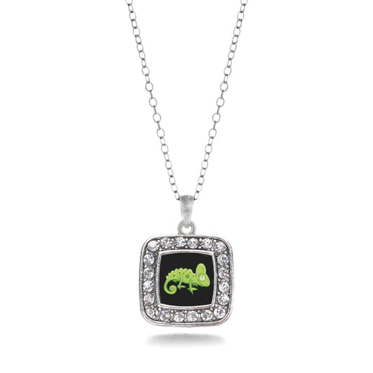 Silver Chameleon Square Charm Classic Necklace