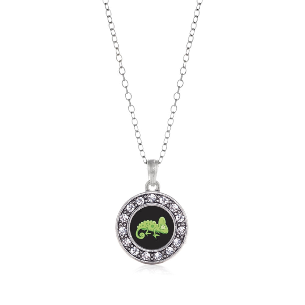 Silver Chameleon Circle Charm Classic Necklace