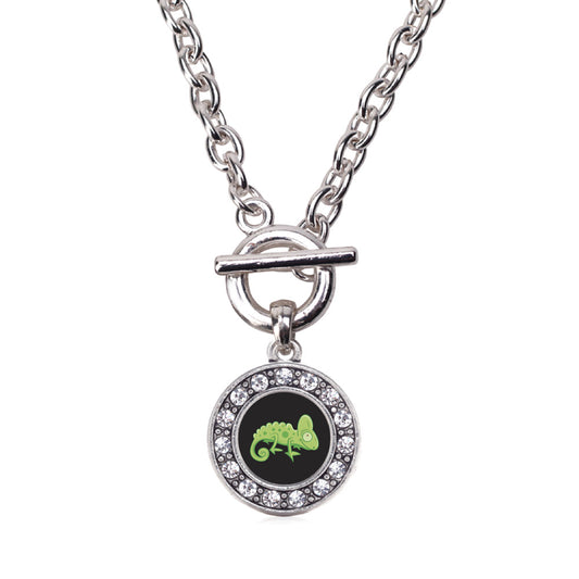 Silver Chameleon Circle Charm Toggle Necklace