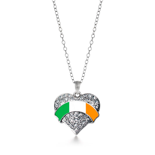 Silver Irish Flag Pave Heart Charm Classic Necklace
