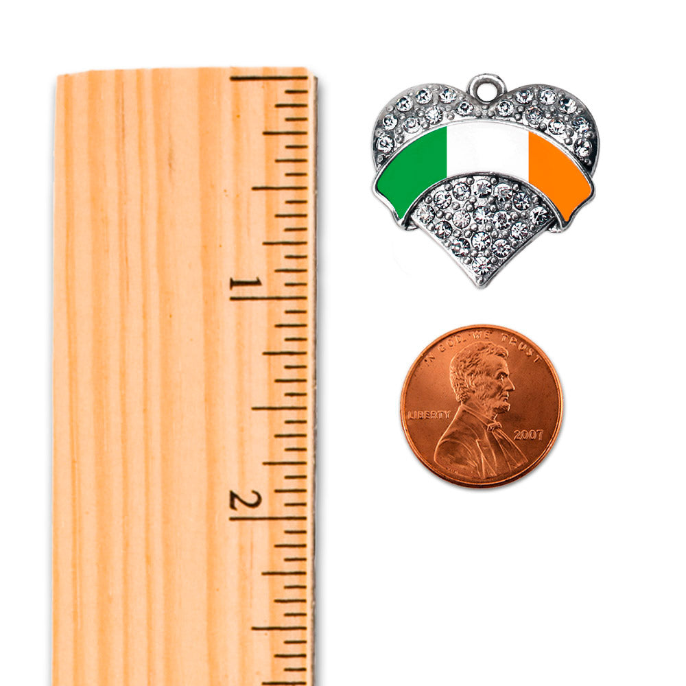 Silver Irish Flag Pave Heart Charm Classic Necklace