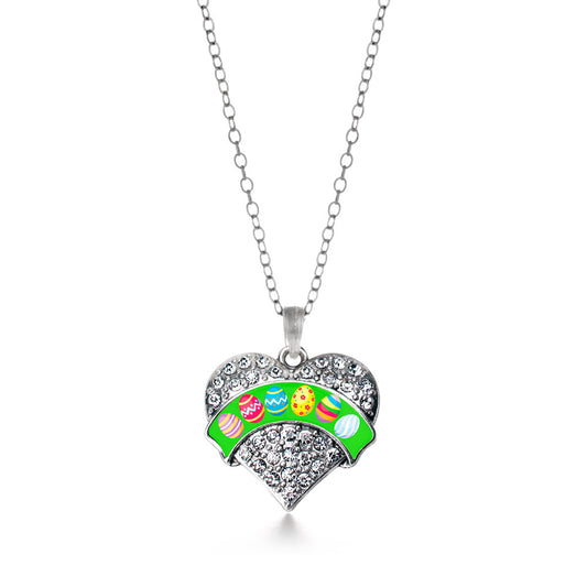 Silver Easter Eggs Pave Heart Charm Classic Necklace