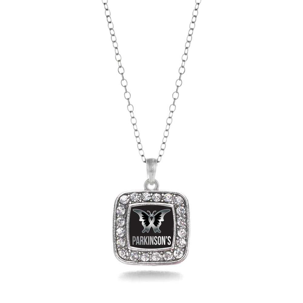 Silver Parkinson's Disease Support Square Charm Classic Necklace