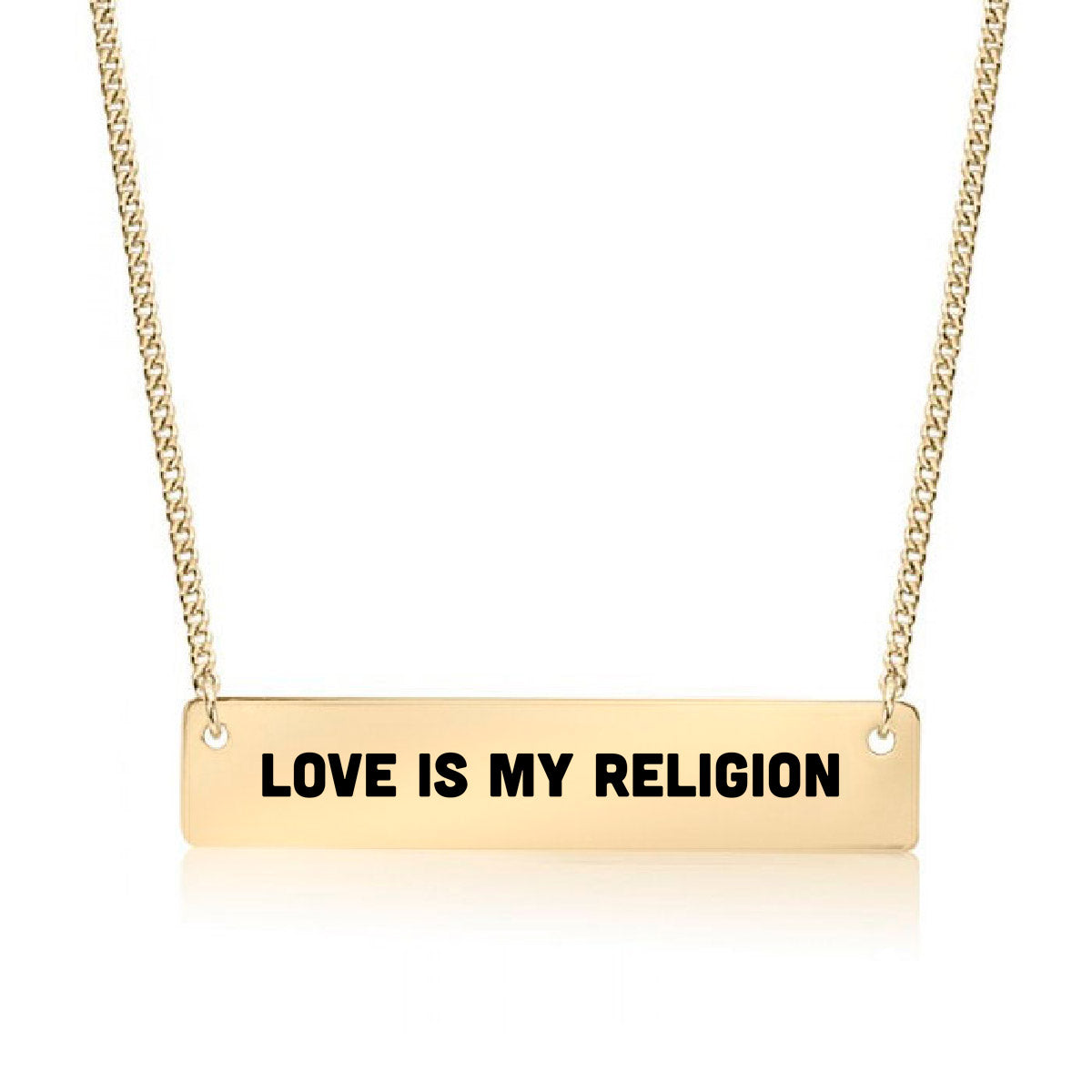 Gold Love Is My Religion Bar Necklace