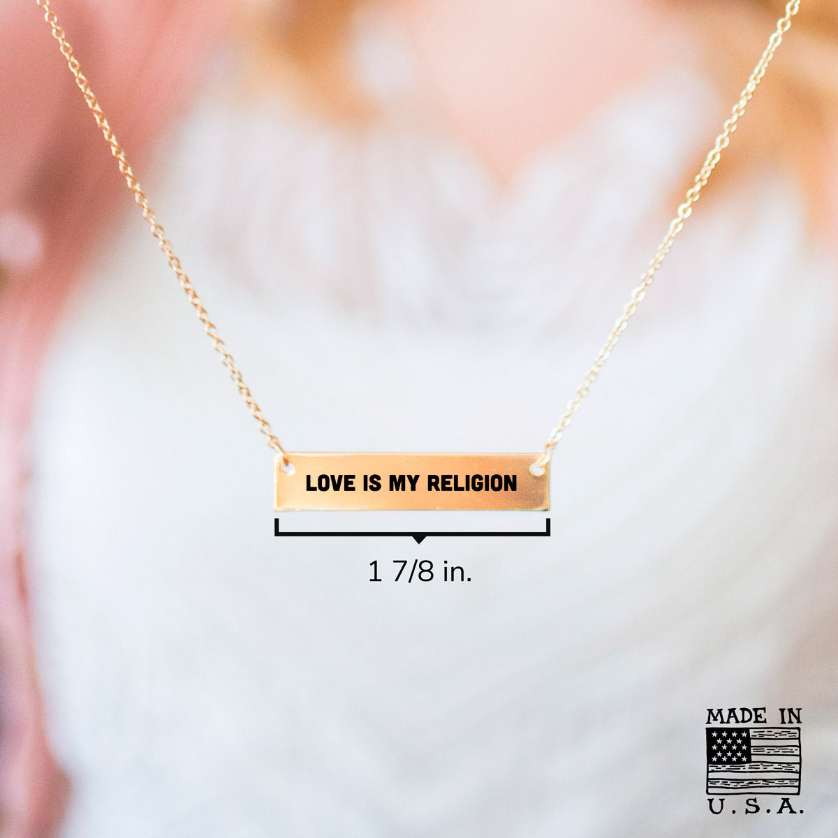Gold Love Is My Religion Bar Necklace