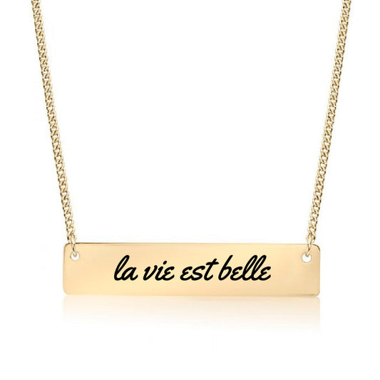 Gold la vie est belle Bar Necklace