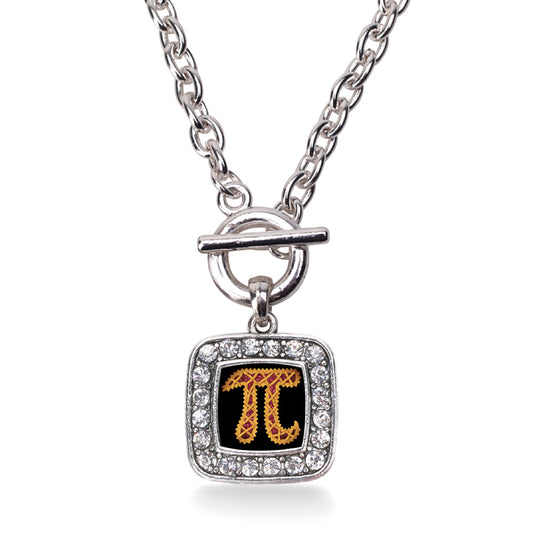 Silver Pi Square Charm Toggle Necklace