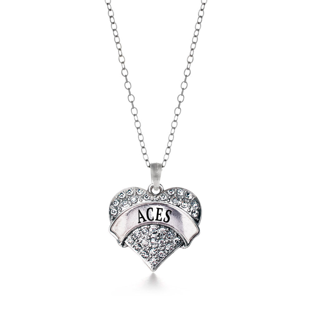 Silver ACES Pave Heart Charm Classic Necklace