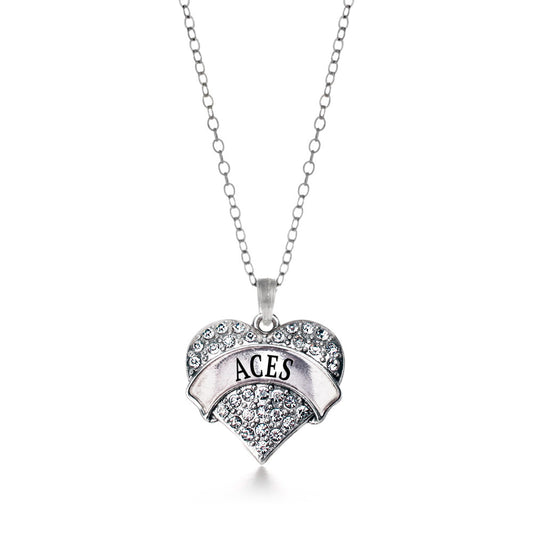 Silver ACES Pave Heart Charm Classic Necklace