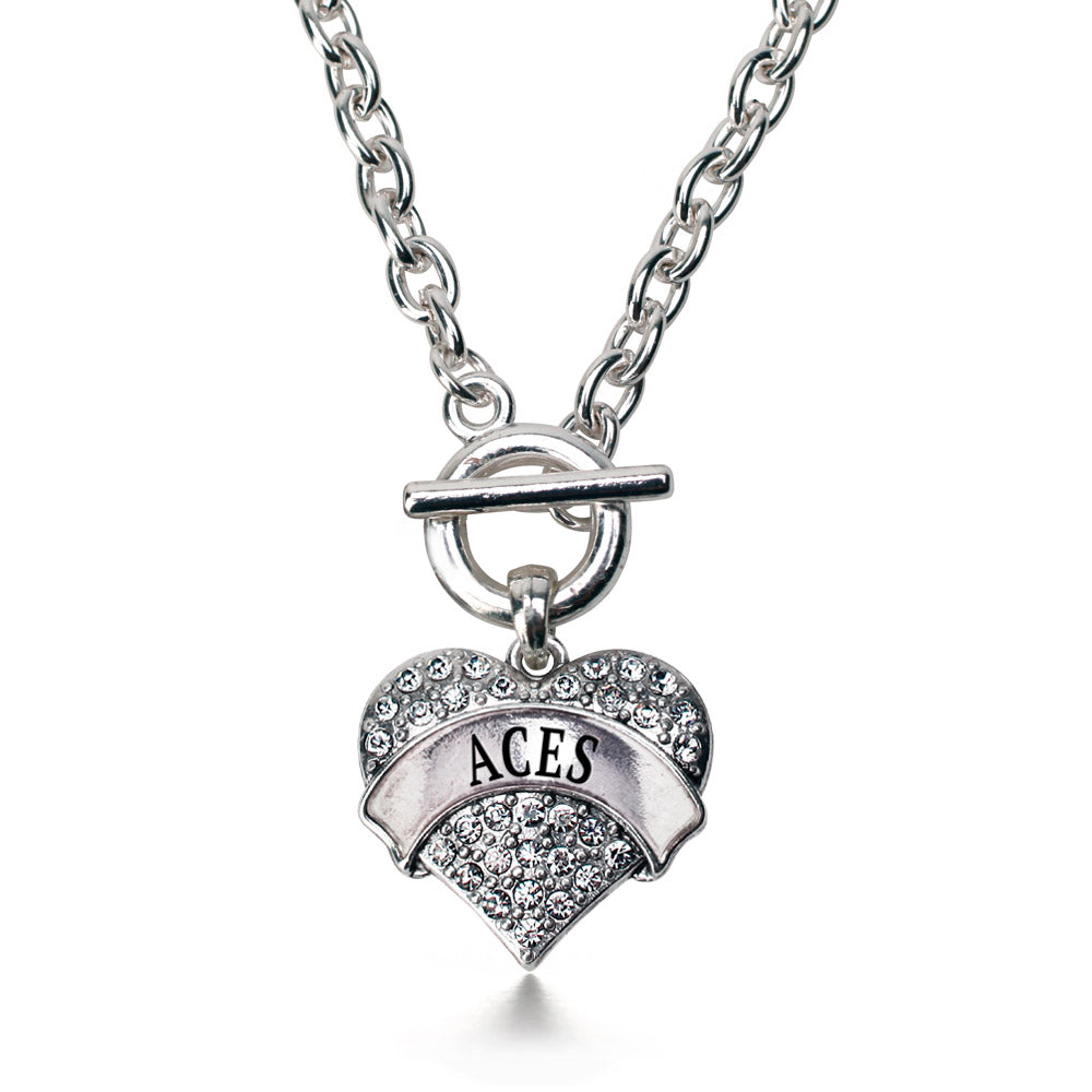 Silver ACES Pave Heart Charm Toggle Necklace