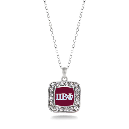 Silver Pi Beta Phi Square Charm Classic Necklace