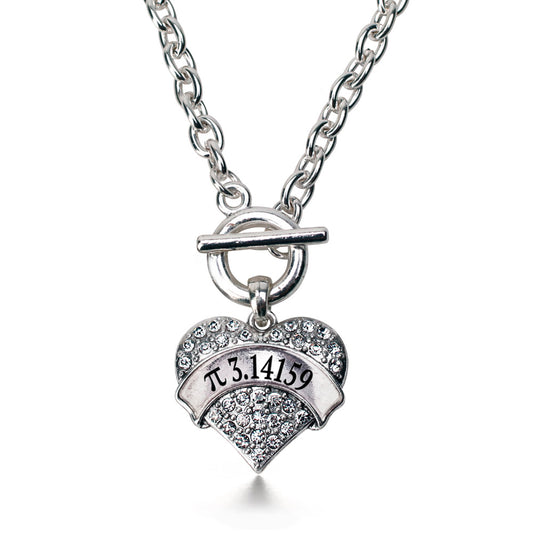 Silver Pi Pave Heart Charm Toggle Necklace