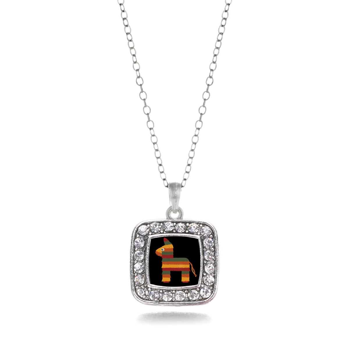 Silver Cute Piñata Square Charm Classic Necklace
