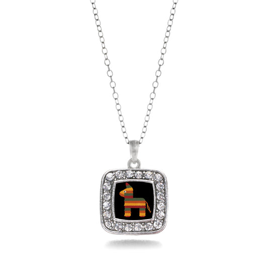 Silver Cute Piñata Square Charm Classic Necklace