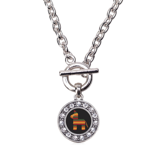 Silver Cute Piñata Circle Charm Toggle Necklace