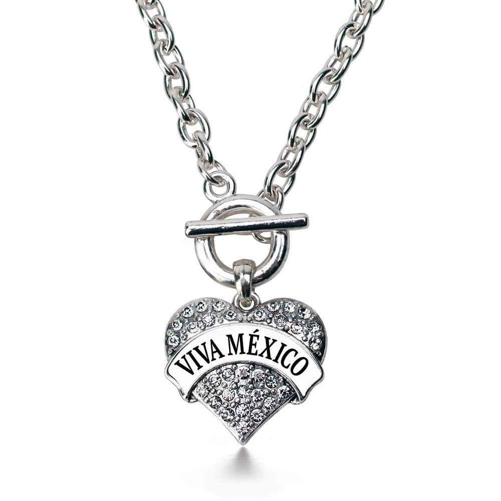 Silver Black and White Viva México Pave Heart Charm Toggle Necklace