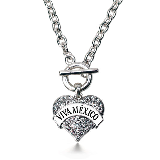 Silver Black and White Viva México Pave Heart Charm Toggle Necklace