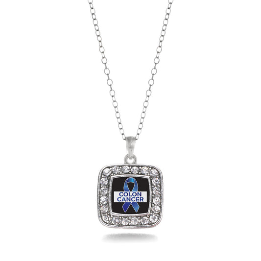 Silver Colon Cancer Support Square Charm Classic Necklace