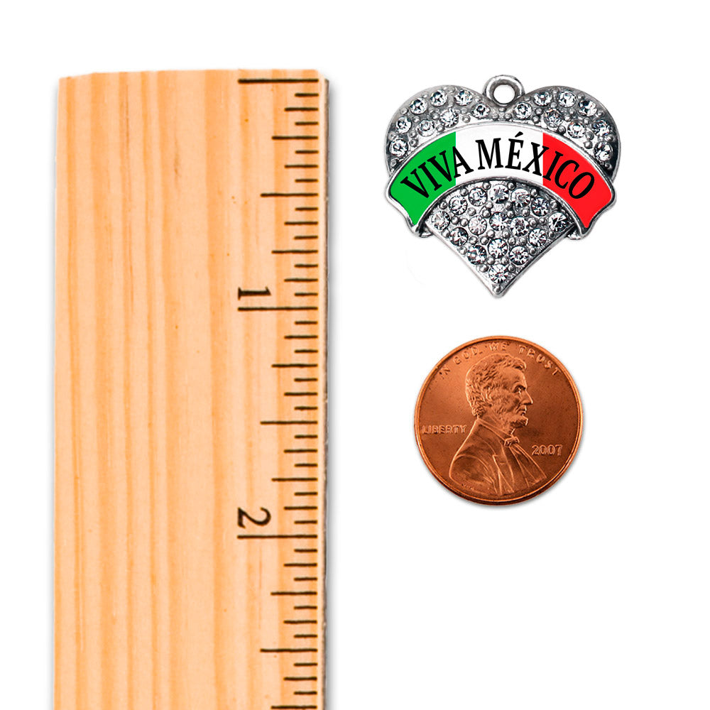 Silver Viva México Banner Pave Heart Charm Classic Necklace