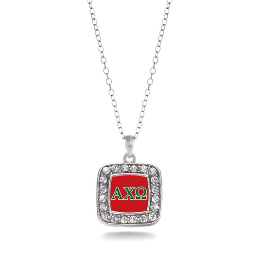 Silver Alpha Chi Omega Square Charm Classic Necklace