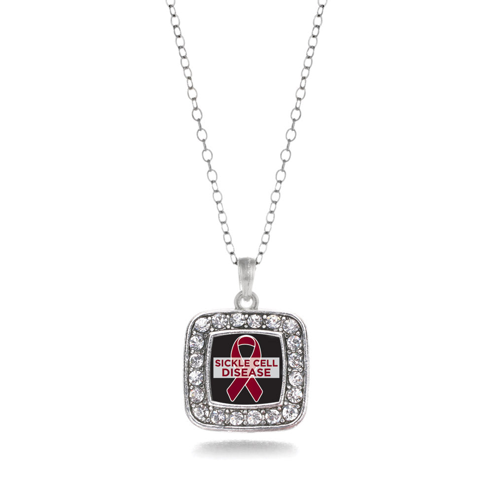 Silver Sickle Cell Support Square Charm Classic Necklace