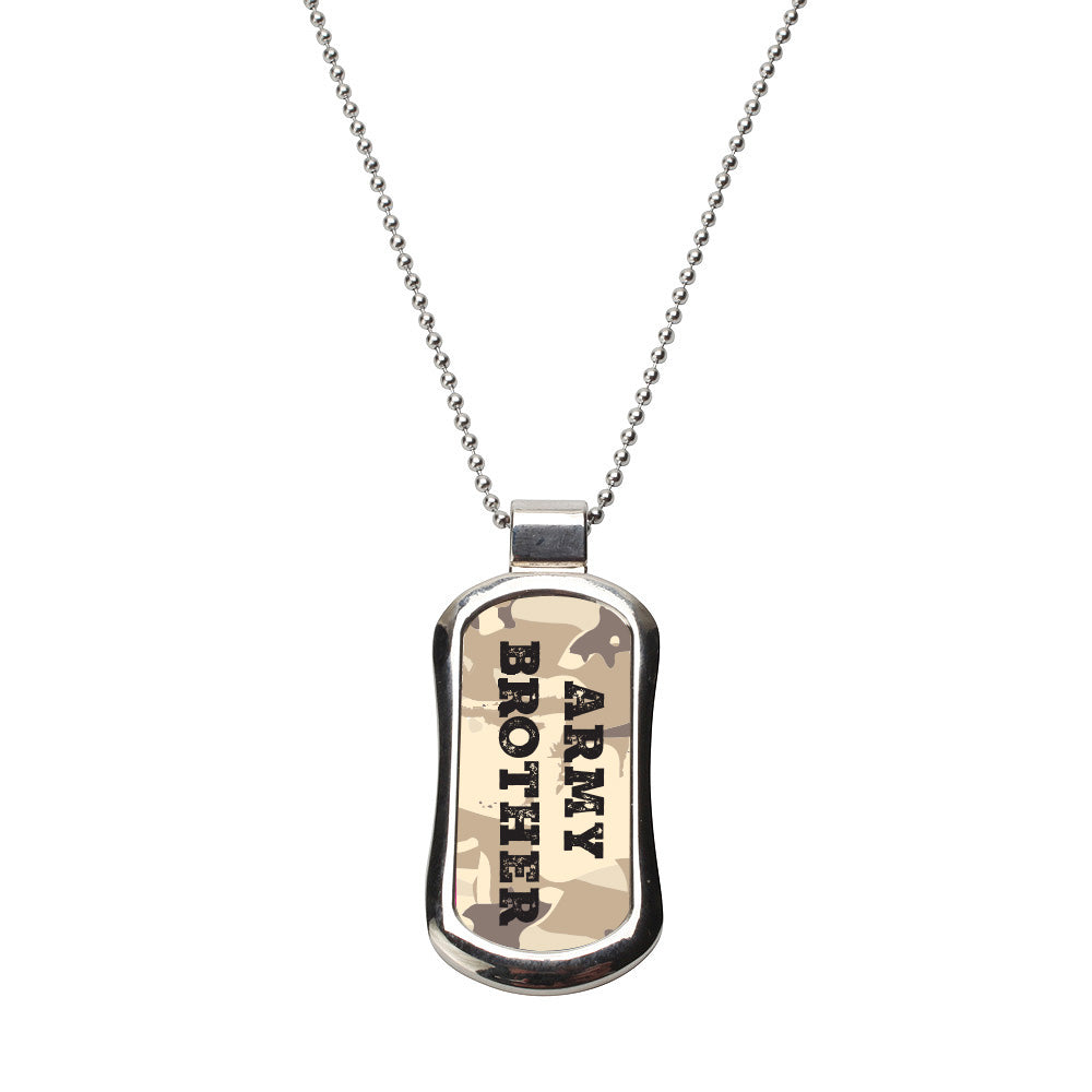 Steel Army Brother - Tan Camo Dog Tag Necklace