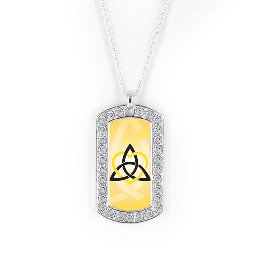 Silver Celtic Sister Yellow Dog Tag Charm Classic Necklace