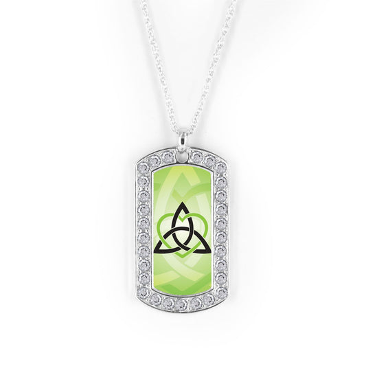 Silver Celtic Sister Green Dog Tag Charm Classic Necklace