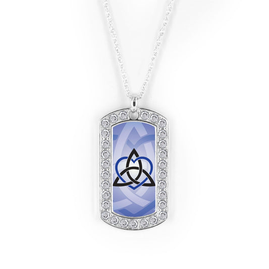 Silver Celtic Sister Blue Dog Tag Charm Classic Necklace