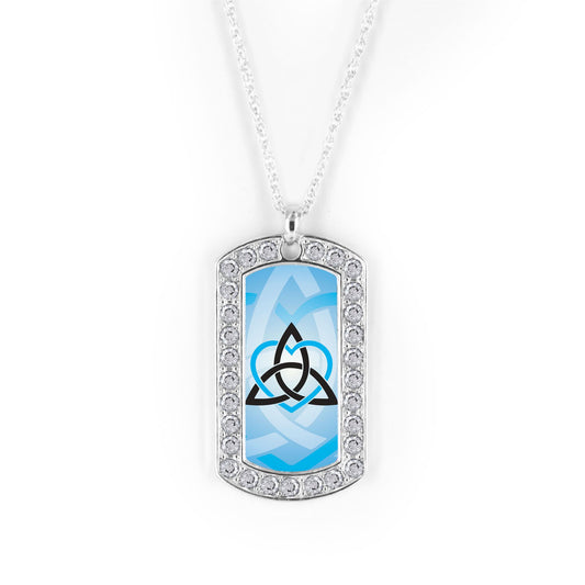 Silver Celtic Sister Light Blue Dog Tag Charm Classic Necklace