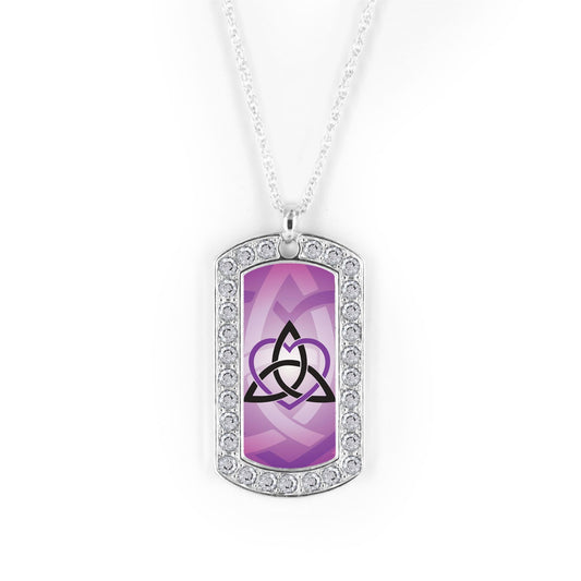 Silver Celtic Sister Purple Dog Tag Charm Classic Necklace